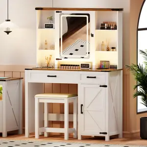 Miu Makeup Vanities - 3-color lights , with free chair,Elegant Design for Home Makeup Storage with High-End Finish and Versatile Use Furniture Table