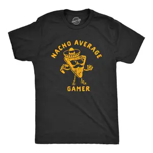 Mens Nacho Average Gamer T Shirt Funny Nerdy Video Game Novelty Tee Mens Funny T Shirts Cool Vintage Fashion T-Shirt Gift Classic Menswear Food Apparel for Men Funny Gamer Short Sleeve Novelty Tees for Guys Black