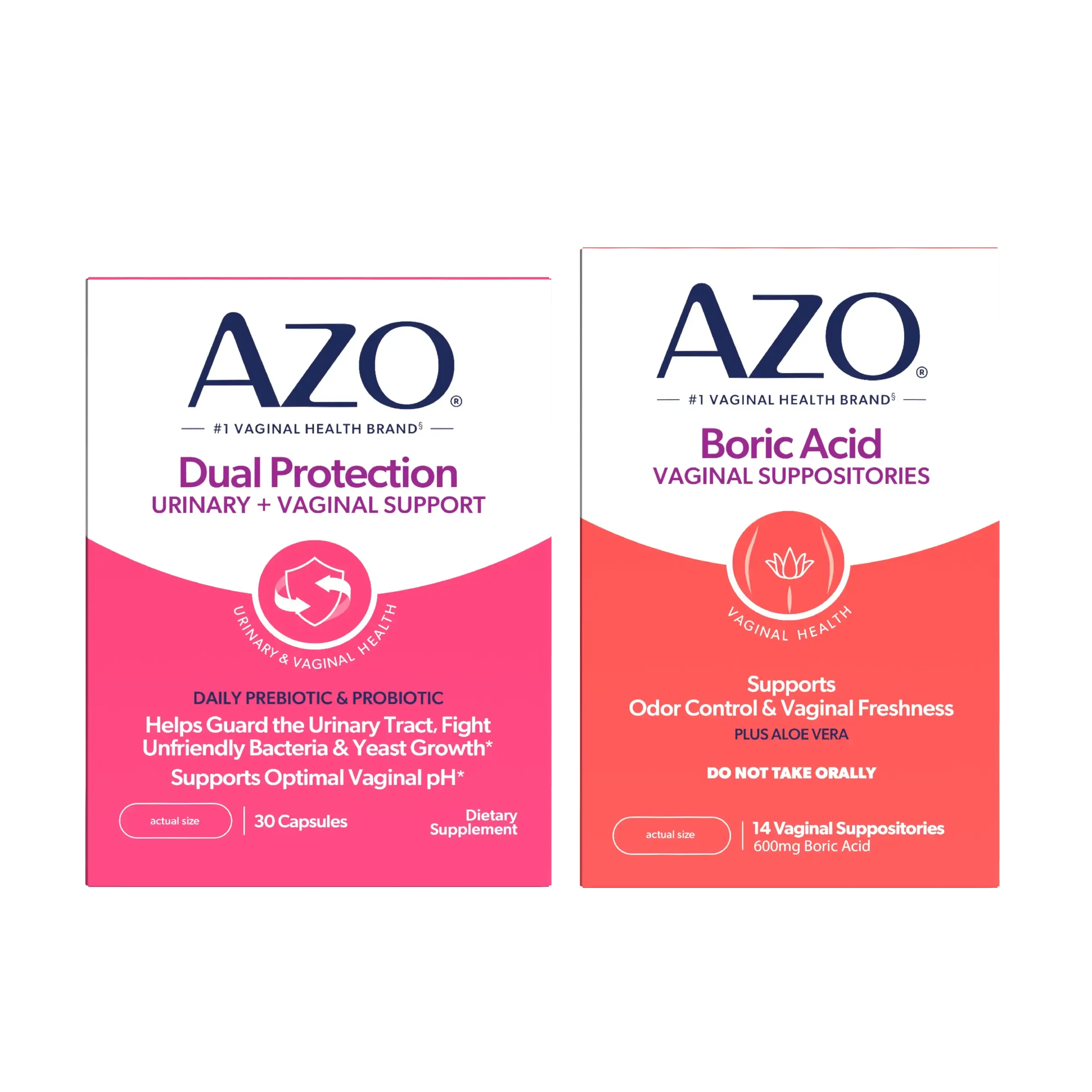 AZO Urinary & Vaginal Health Bundle - Boric Acid Suppositories + Dual Protection Capsules - Women's Wellness Bundle