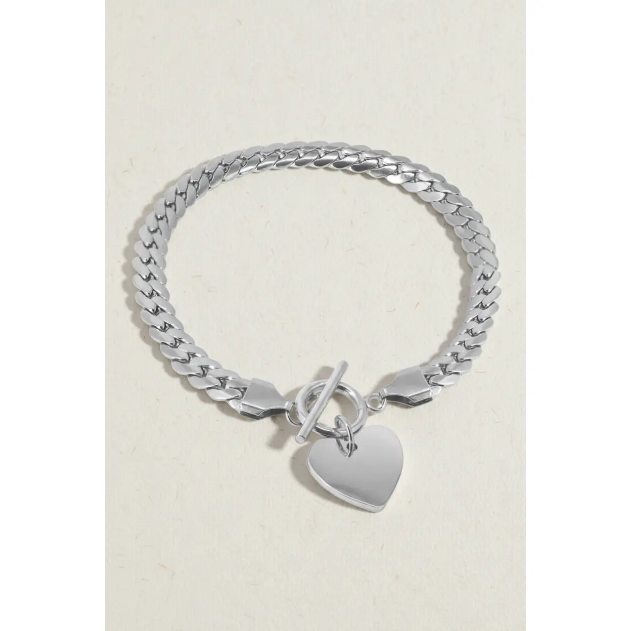 Flat Curb Chain Heart Toggle Bracelet
