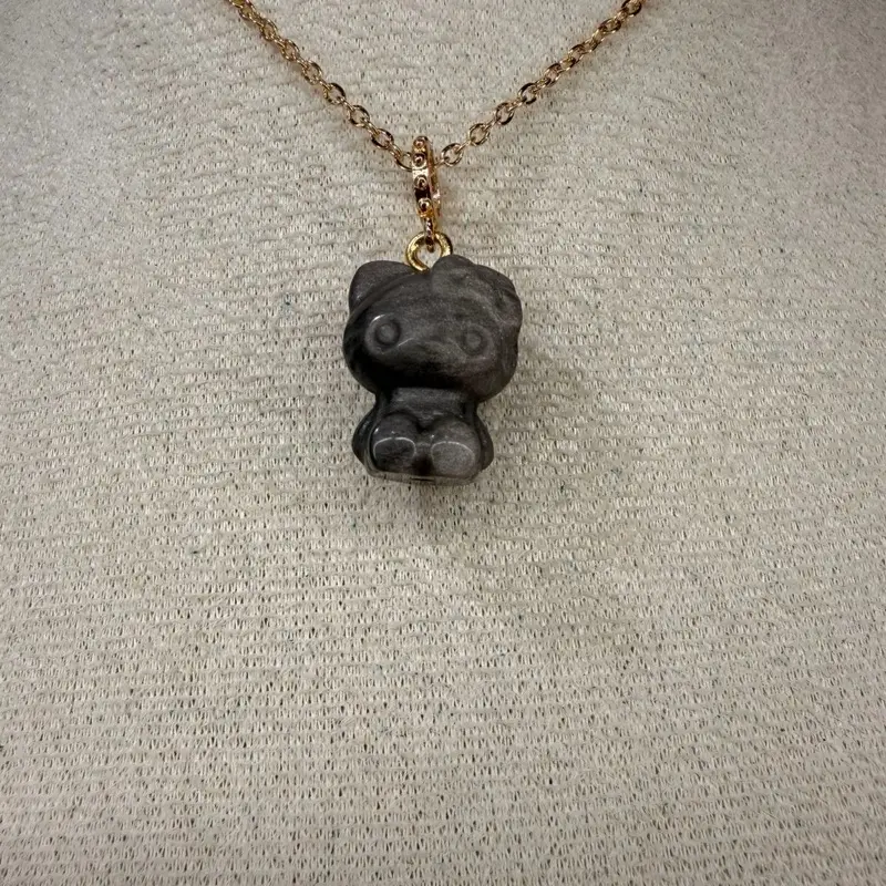 Black Obsidian Cat Necklace