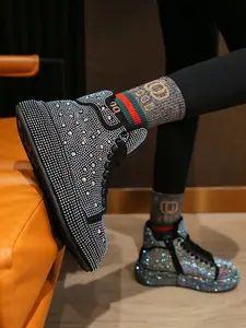 Women's Thick Sole High Top Casual Sports Shoes, Embroidered Round Toe Flatform Boots, Fashionable Lightweight Luxury Design