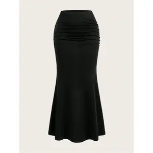 Women's Solid Color Folded Mermaid Long Skirt Set - New Long Skirt Design, Perfect Match for Autumn and WinterRAIMENTRY