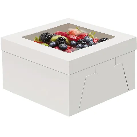12-Inch Sturdy Disposable Cardboard Cake Box - White Holders with Transparent Window, Home Baking Supplies Utensils for 10" Cake Fit Baked Goods, Baby Shower & Birthday Transport Containers