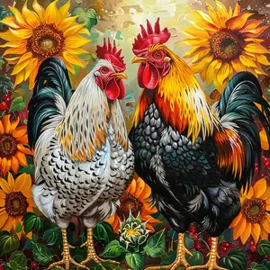 Rooster Pattern DIY Diamond Arts Colorful Painting Kit, DIY 5D Diamond Arts Colorful Painting Kit for Home Bedroom Wall Decor, Diamond Painting Kits