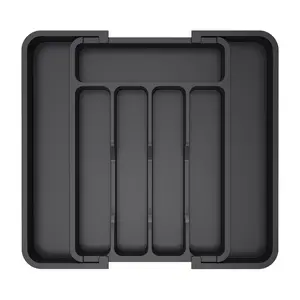 Adjustable Utensil Drawer Organizer, Expandable BPA-Free Cutlery Tray for Flatware, Non-Slip Plastic Storage for Forks Spoons Knives, Black