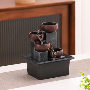 1PC Indoor four story relaxing desktop fountain waterfall function, with warm colored LED lights and three-level adjustable water pump, suitable for small desktop decoration in homes and offices