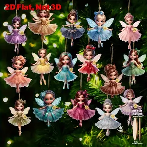 [16pcs Chibi Ballerina] 2D Flat] 16pcs Chibi Ballerina Fairy Ornaments - 2D Wooden Pendant Hanging Figures with Floral Patterns, Vibrant Colors & Intricate Designs for Christmas Tree Decor, Holiday Gift Tags, Festive Home & Office Decoratio