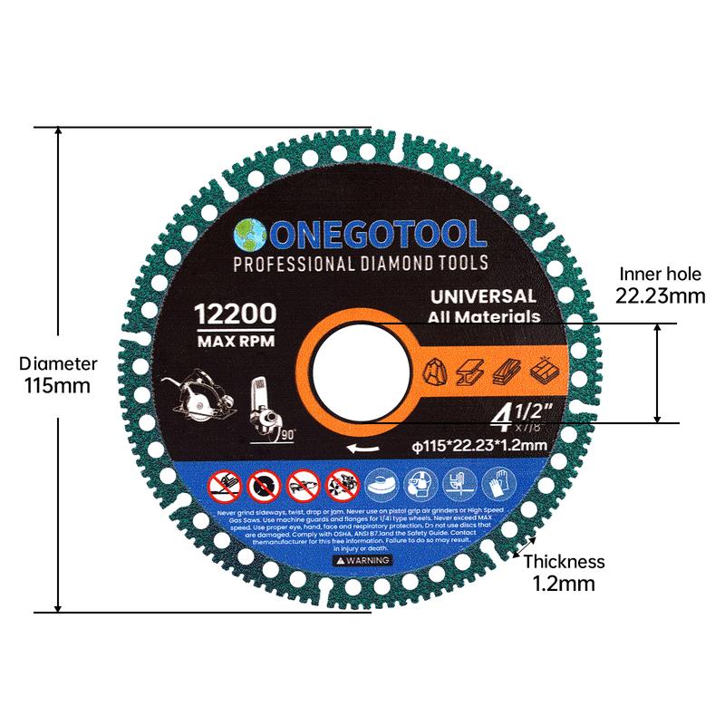 ONEGOTOOL 4-1/2 inch Indestructible Cutting Discs for Angle Grinder 7/8" Blades Cut Off Wheels Diamond Tool Metal rebar Porcelain Tile Granite Marble Smooth Cutter (3pcs)