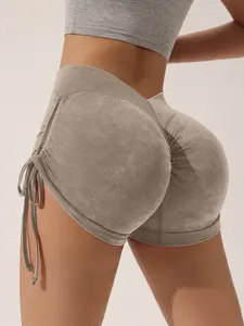 High Waist Women's Yoga Shorts with Adjustable Drawstring Butt Lifting Shaping Gym Shorts for Running Gym Use Athletic Wear Shorts Active Shorts