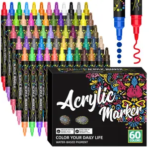 Dual Tip Acrylic Paint Pens Markers,Fine & Dot Tip,Premium Acrylic Paint Pens for Wood, Canvas, Stone, Rock Painting, Glass, Ceramic Surfaces, DIY Crafts Making Art Supplies,Drawing Pens Set
