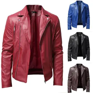 PU Leather Jacket for Teenagers, Stand Collar Punk Style Motorcycle Leather Jacket