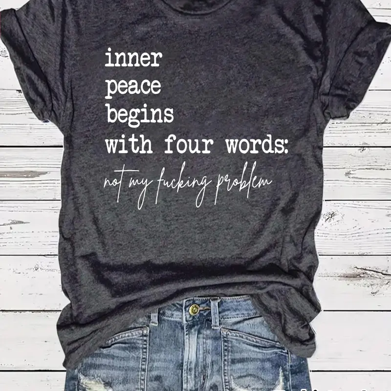 Women's Graphic Letter Print Round Neck Short Fitted Tee, Fashion Casual Crew Neck T-Shirt for Daily Holiday Vacation Outdoor Wear, Ladies Clothes for Summer