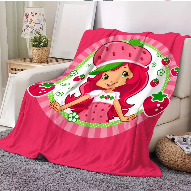 Viral Retro Strawberry Shortcake Flannel Throw Blanket, Cute Pink Strawberry Printed Soft Cozy Blanket, Trendy Coquette Aesthetic Room Decor, Warm Nostalgic Comfort Blanket, Ideal Gift for Birthday Holiday & Daily Sweet Surprise