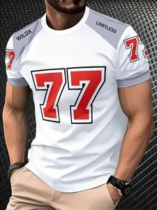 Men's 3D Digital Print Short Sleeve Fitted T-Shirt, Breathable Polyester Fabric, Casual Minimalist Round Neck Tee for All Seasons, Lightweight & Comfortable, Menswear