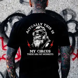 Monkeysober 100% Cotton Men's Suitable For All Seasons Actually This Is My Circus These Are My Monkeys Printed Pure Cotton Casual Comfortable Multi-Size High-Quality T-shirt