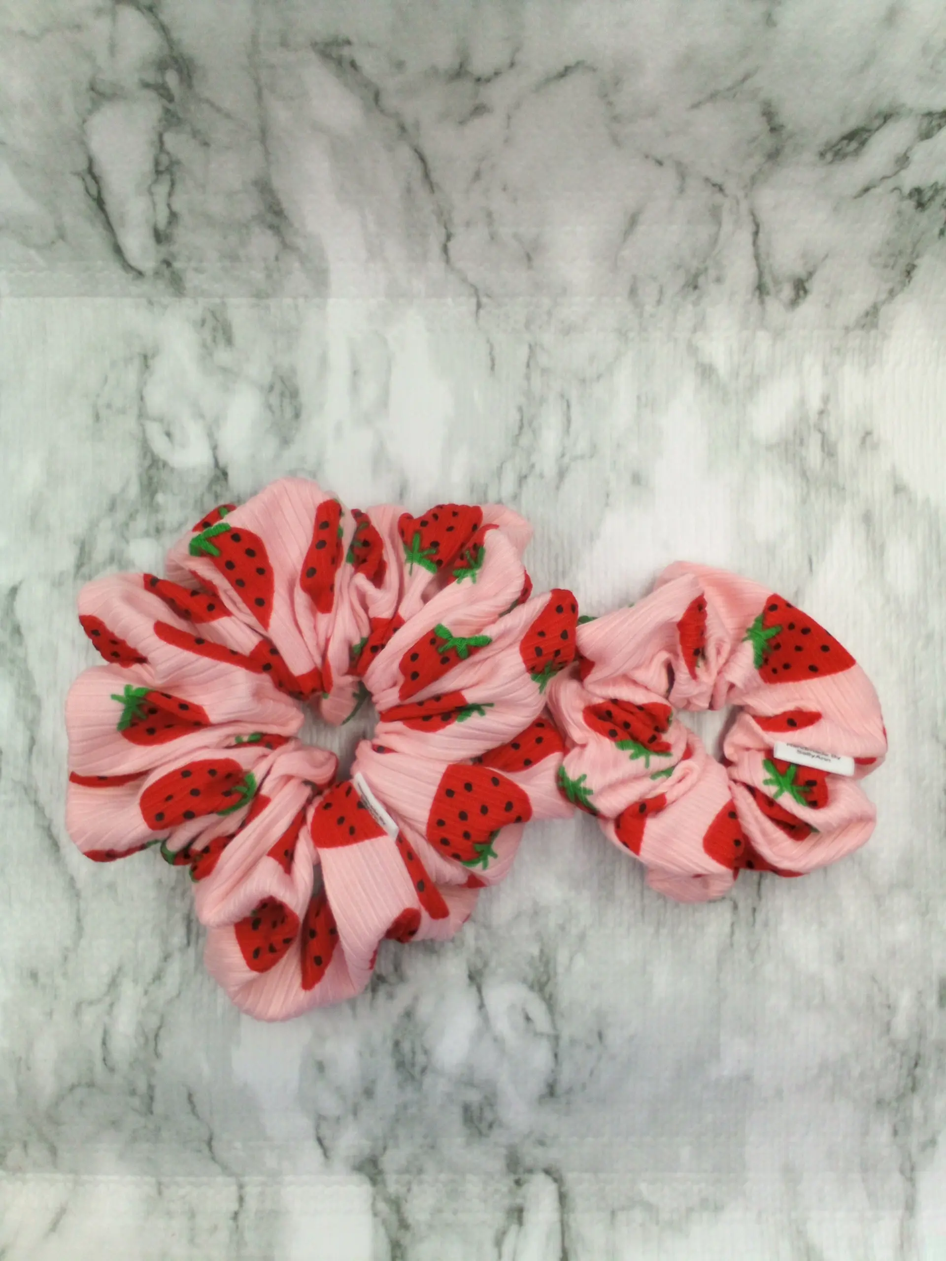 Pink Strawberry  Xl and Regular Size Scrunchies