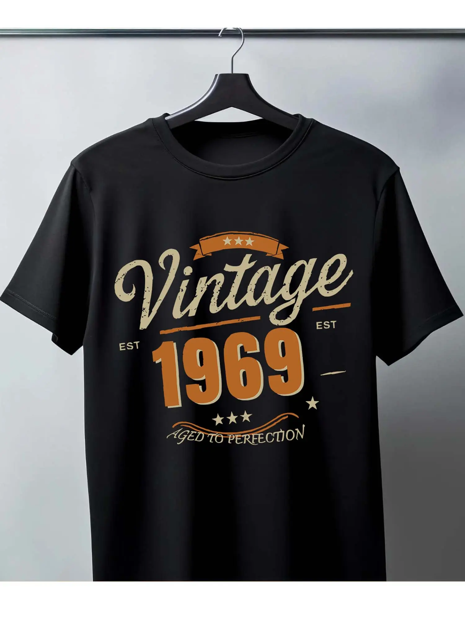 Men's Pure - Cotton Black T - shirt_ _Vintage 1969 unisex soft cotton short sleeve t shirt, vintage graphic casual tee for men women teens, perfect birthday holiday gift for camping travel gym daily street  wear