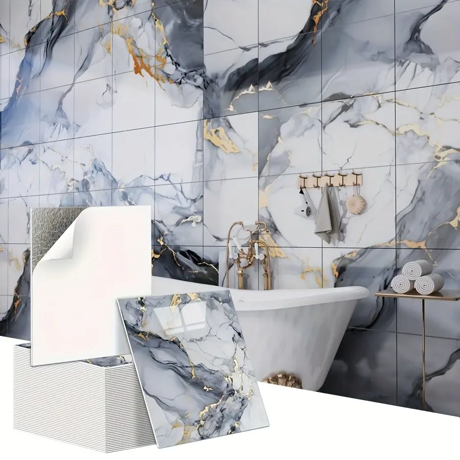 50/100 Piece Instant Adhesive European Luxury Marble Wall Panels, 3D Visual Vinyl, Removable & Cuttable, Easy Clean, Home Decor, Marble Wallpaper Peel And Stick