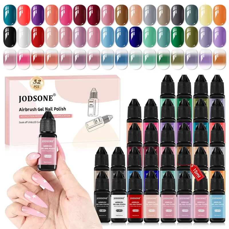JODSONE 32 Colors Airbrush Gel Nail Polish - No Dilution, Full Coverage & High Saturation, Perfect for Home Salon | Christmas Gift