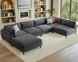 VanAcc Modular Sectional Sofa with 44" Extra Deep Seat, Oversized 6-Seater Modular Sofa for Plus-Size & Big Families, Sectional Couch for Living Room, Easy Assembly, Corduroy