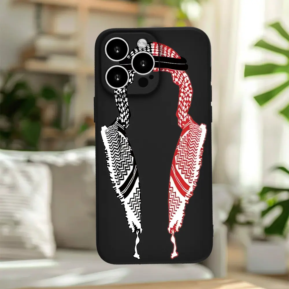 Phone case: Minimalist Classic Arabic Headscarf Fashion Versatile Print Full Coverage Black Phone Case for iPhone 17 Pro Max/11/12/13/14/15/15 Pro/15 Plus/15 Pro Max/X/XS Max/XR/11 Pro/12 Pro/13 Pro/14 Pro/12 /13 /11 Pro Max/12 Pro Max/13 Pro Max/14