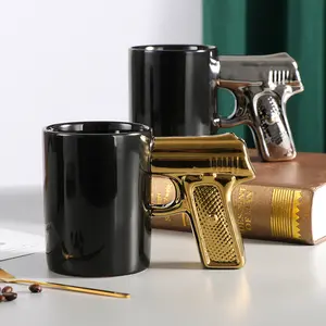 Gold and Silver Gun Handle Mug, Creative Ceramic Coffee Cup, Unique Pistol Mug, Christmas Gift for Boyfriend or Dad