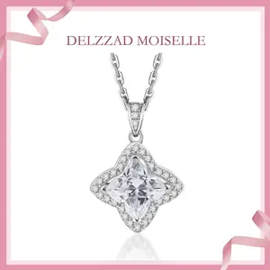 Delzzad 1.1ct Brilliant Iced-Out Lily Bulb Four-Leaf Clover Pendant Necklace Synthetic Moissanite Necklace S925 Sterling Silver Moissanite Jewelry Engagement Wedding Anniversary Perfect Christmas Gifts