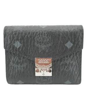 Pre-owned MCM Visetos Monogram Canvas clutches & wristlets Patricia Three Fold Wallet Black