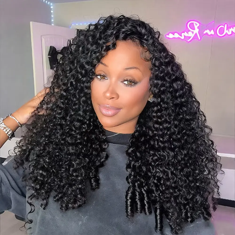 Burmese Curly Half Wig Drawstring Human Hair Glueless Wig Human Hair Ready to Wear 3 IN 1 Half Wig Drawstring Jerry Curly Half Wig