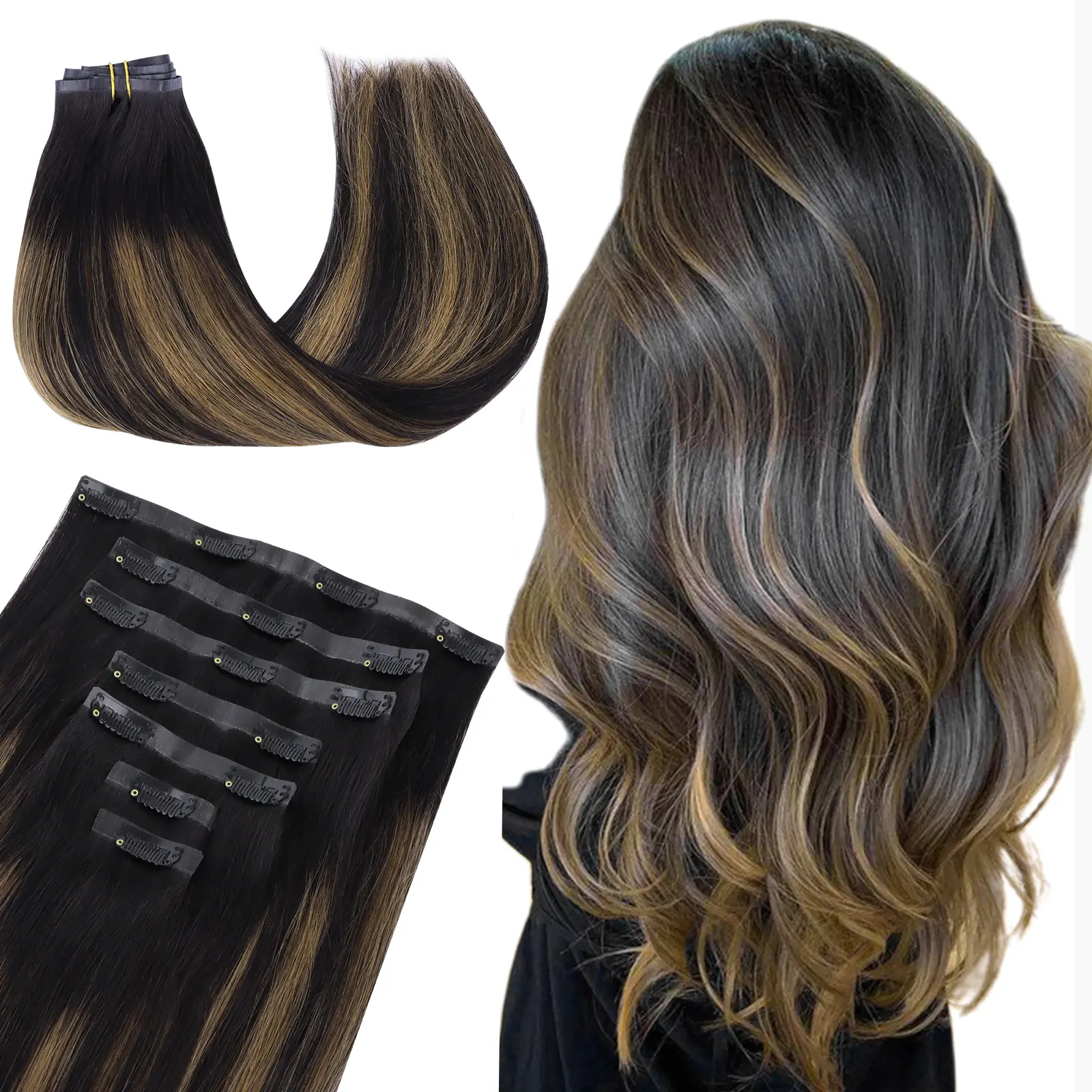 #1B/6/1B Balayage Natural Black to Chestnut Brown