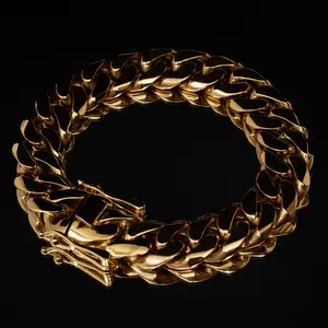 Heavy Mens Soild Cuban Link Chain Bracelet Brass Stainless Steel Miami Bangle 18K Gold Plated Hip Hop Jewelry Gift
