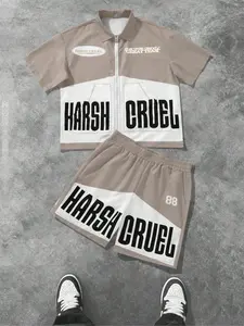 Men's Graphic Tee & Shorts Set, Loose Casual Round Neck Short Sleeve Top, Comfortable Summer, Regular Fit Sportswear for Men