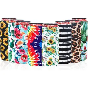 8 Pcs 12oz Slim Can Cooler Sleeves Colorful Neoprene Bottle Insulator for Slim Beer & Hard Soda, Perfect for Christmas Parties Valentines Day Gifts (Floral)