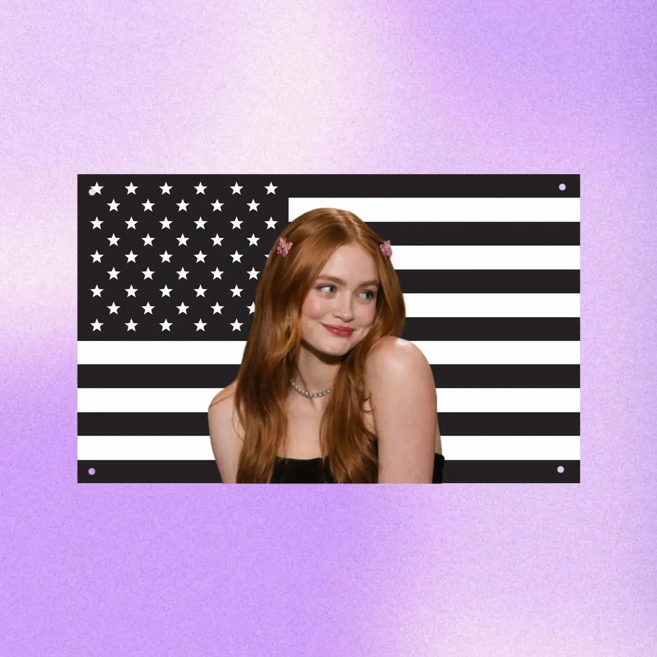 Sadie Sink Black US Wall Tapestry Flag, Actress Room Decor, TV Bedroom Wall Art, Aesthetic Dorm Banner
