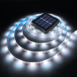Solar LED Strip Lights Outdoor Waterproof Solar Powered Rope Light 19.6FT 180 LED 6000K White Cuttable Tape Lighting for Outside, Pool, Stair, Sign (Upgraded Version)