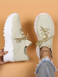 summer fashionable lace up low top sneakers, lightweight breathable comfortable sports running shoes for gym exercise & daily wear, knit running shoes