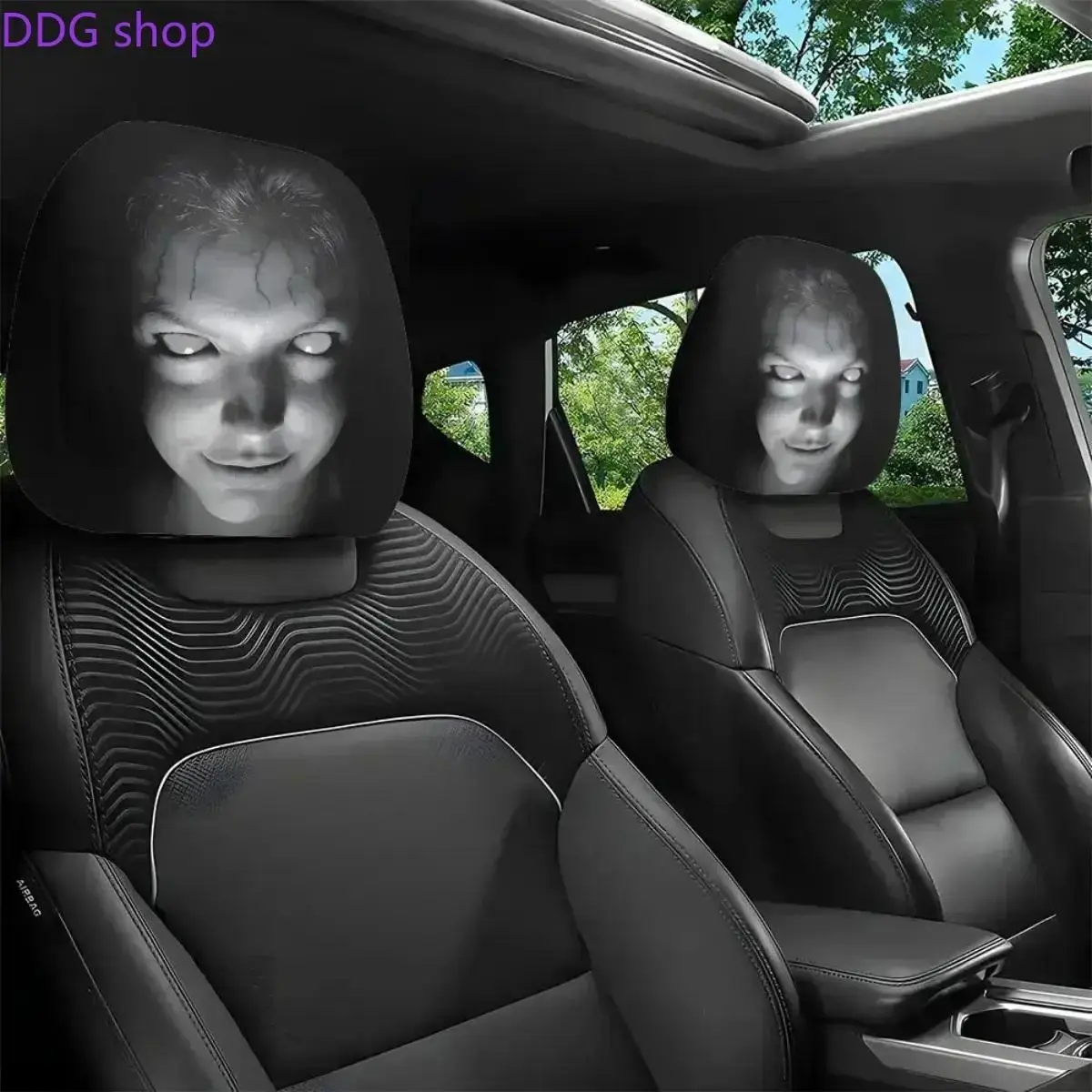 2-Piece Horror Face Car Headrest Covers, Universal Fit, Washable & Durable, Scary Stylish Seat Protector for Car Truck SUV, Creepy Halloween Interior Decor for Long Trips
