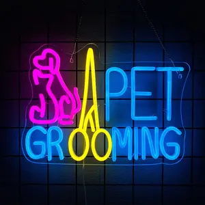 Pet Grooming Neon Sign LED Pink Cat Dog Animal Neon Light for Wall Decor Pet Light Up Sign Powered by USB for Pet Shop Hoom Decor Boys Girls Gift