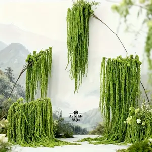 4pcs of Extra-Long Artificial Hanging Rice Flowers - Outdoor Simulated Green Plants, Hanging Green Plant Forest Scenery, Drooping Greenery with Brown Stems, Wedding Arches