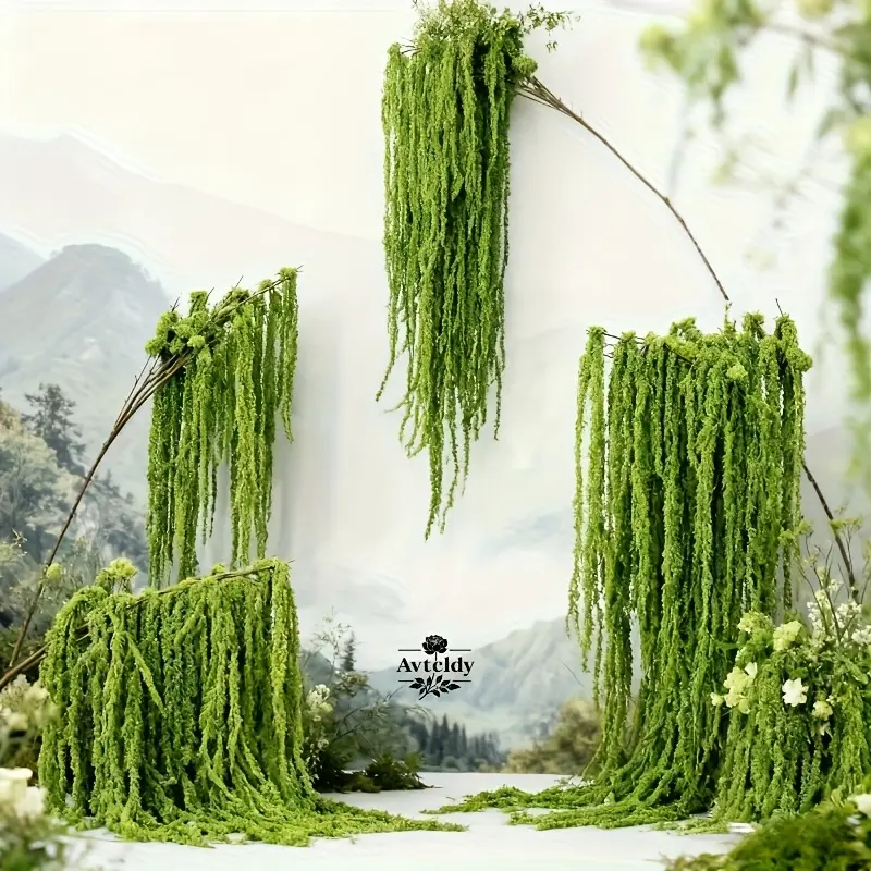 4pcs of Extra-Long Artificial Hanging Rice Flowers - Outdoor Simulated Green Plants, Hanging Green Plant Forest Scenery, Drooping Greenery with Brown Stems, Wedding Arches, Garden Accessories