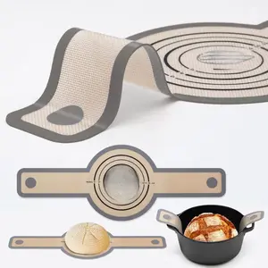 Silicone Bread Sling Dutch Oven - Best Japan Silicone. Non-Stick & Easy Clean Reusable Bread Baking Mat. With Extra Long Handles Baking Sheet Liner, 1 Grey pcs for Transferable Dough