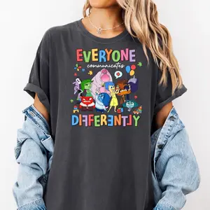 Inside Out “Everyone Communicates Differently” T-Shirt – Colorful Cartoon Tee Promoting Autism Awareness & Inclusion,  Autism Teacher Shirt, Neurodiversity Sweatshirt