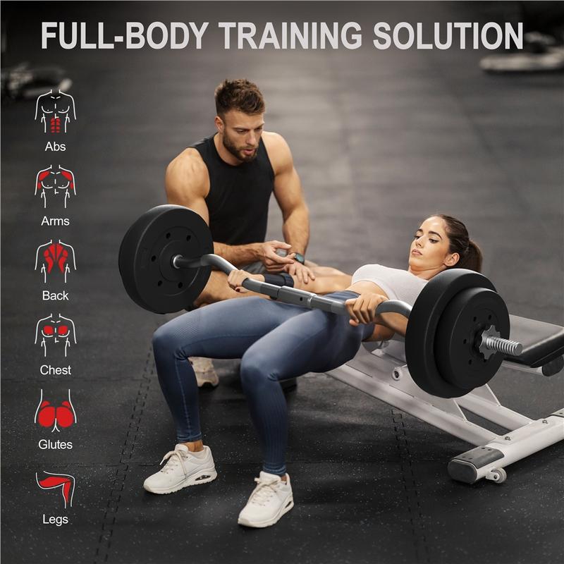 【Valentine Gift】Yaheetech Barbell Set - Olympic Curl Bar & Weights (44LB, 55LB, 66LB) with Chrome Finish & Black Color, Home Gym Equipment, Arm Exercise Equipment, Home Workout Equipment