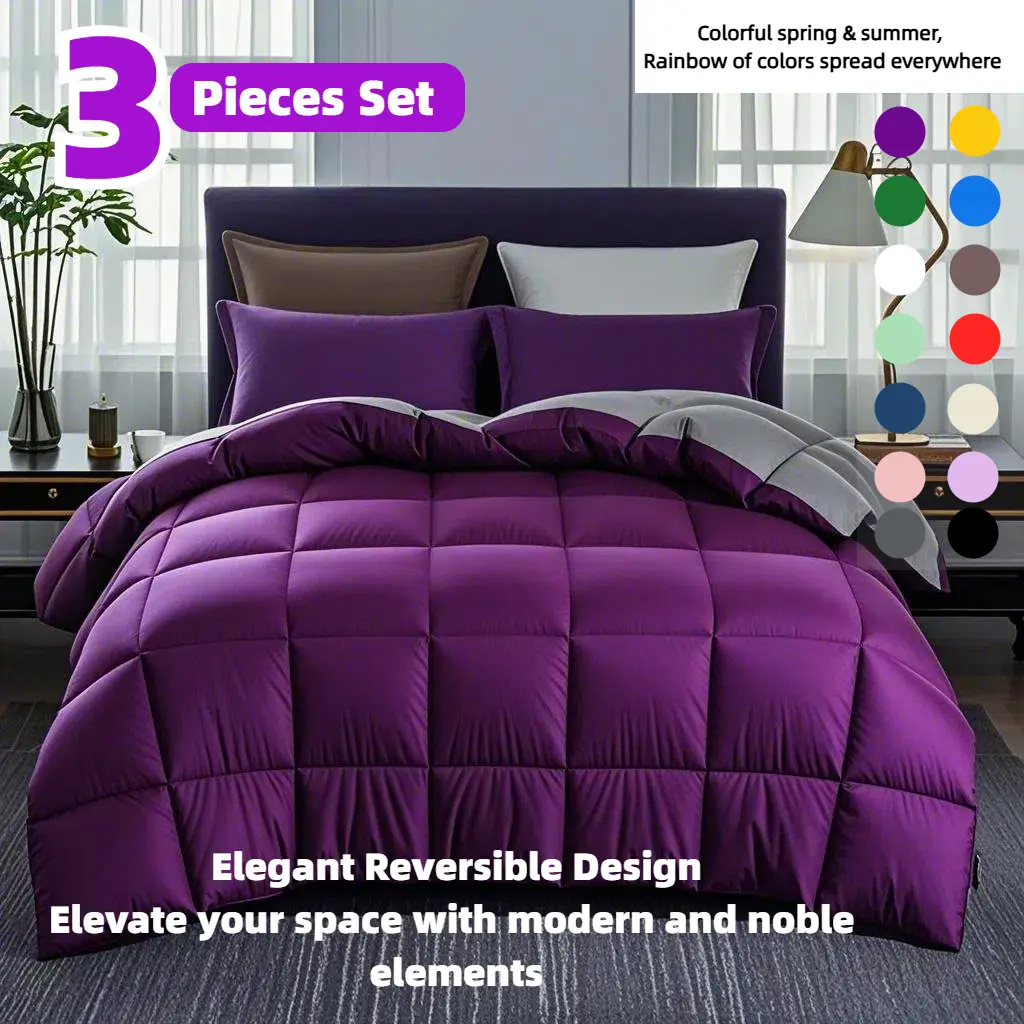 Cosybay 3pcs Luxury Color Bed Comforter Sets, 2 Pillowcases, 1 Comforter Sets Queen, Perfect for Home Bedroom & Hotel & School, Soft Fabric, Soft, Bre