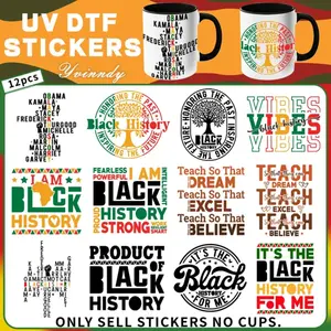 12Pcs/Set Of UV DTF Salute Black History Month Stickers Vinyl Decal Sticker Waterproof And Scratch Resistant Stickers Suitable For Cups Bottles Computers And Home UV DTF Stickers That Are Perfect For DIY Craft Projects
