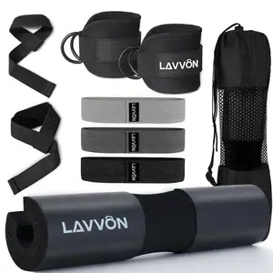 Barbell Pad Set for Hip Thrust 10Pcs- Squat Pad for Barbell Lunges & Bar Padding - Bench Press Standard Weight Bar Pad - with Ankle Straps, Wrist Straps for Weightlifting, 3 Lifting Strap HahZen SPORT