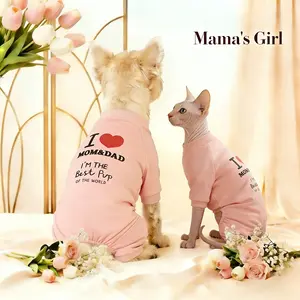 Mother's Day Pet Four-Legged Onesie & Pajamas Outfits - Pink / Blue 'I Love Mom&Dad I'm The Best Pup' Print, Soft Comfortable Dog/Cat Jumpsuit, Perfect Mother's Day Gift Pet Sleepwear for Small Medium Pets