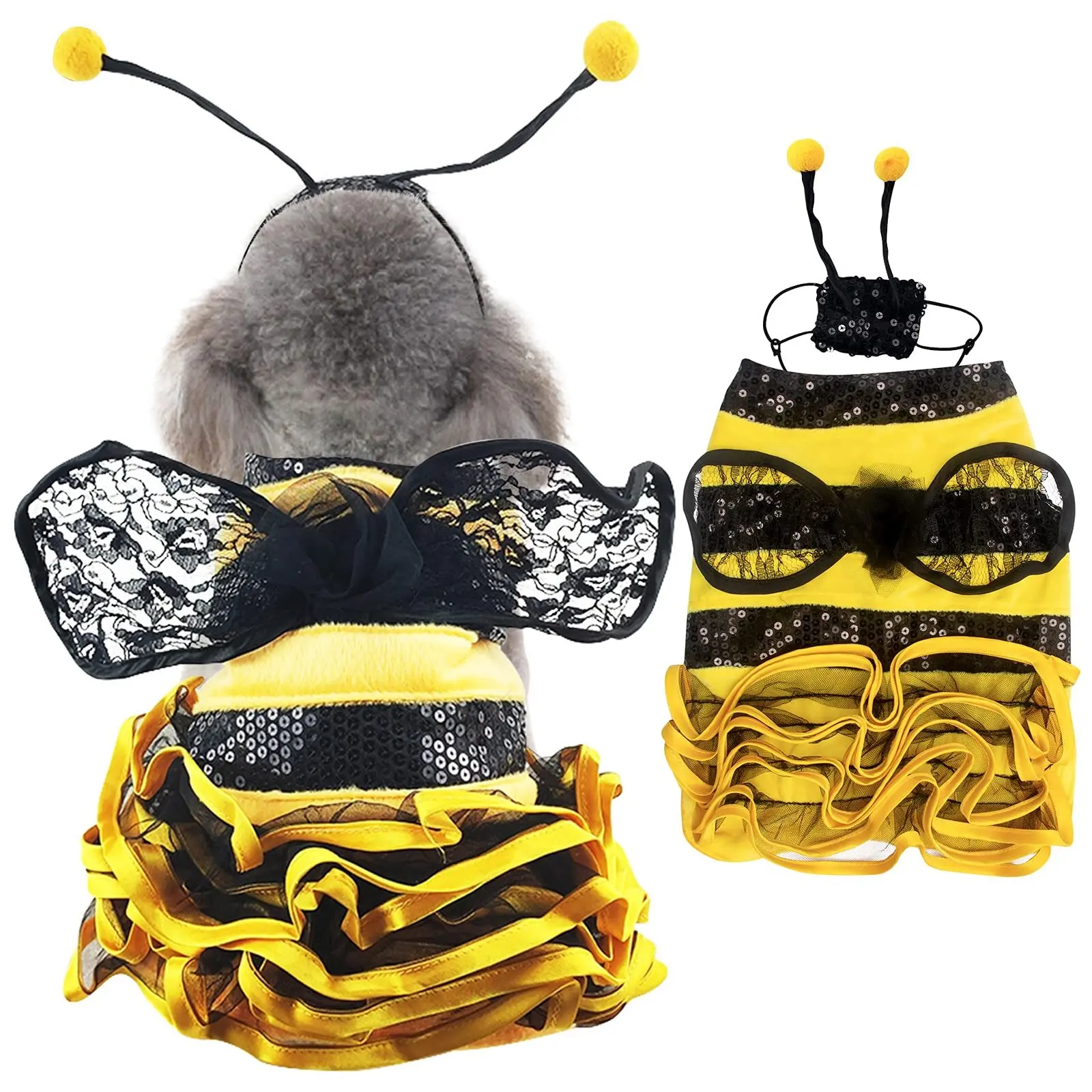 Dog Bee Costume Halloween Costumes for Dogs Halloween Bee Dog Costume Pet Bumblebee Dress Costume Dog Bumblebee Costume Funny Pet Halloween Outfit with Cap for Small Medium Large Dogs Cats