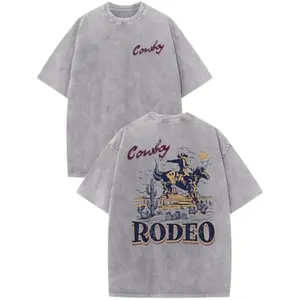 Western Shirts for Men Vintage Rodeo Cowboy Graphic Tees Oversized Acid Wash Cotton Tops, Casual Country Style Shirts for Concert Festival Daily Streetwear Outfits